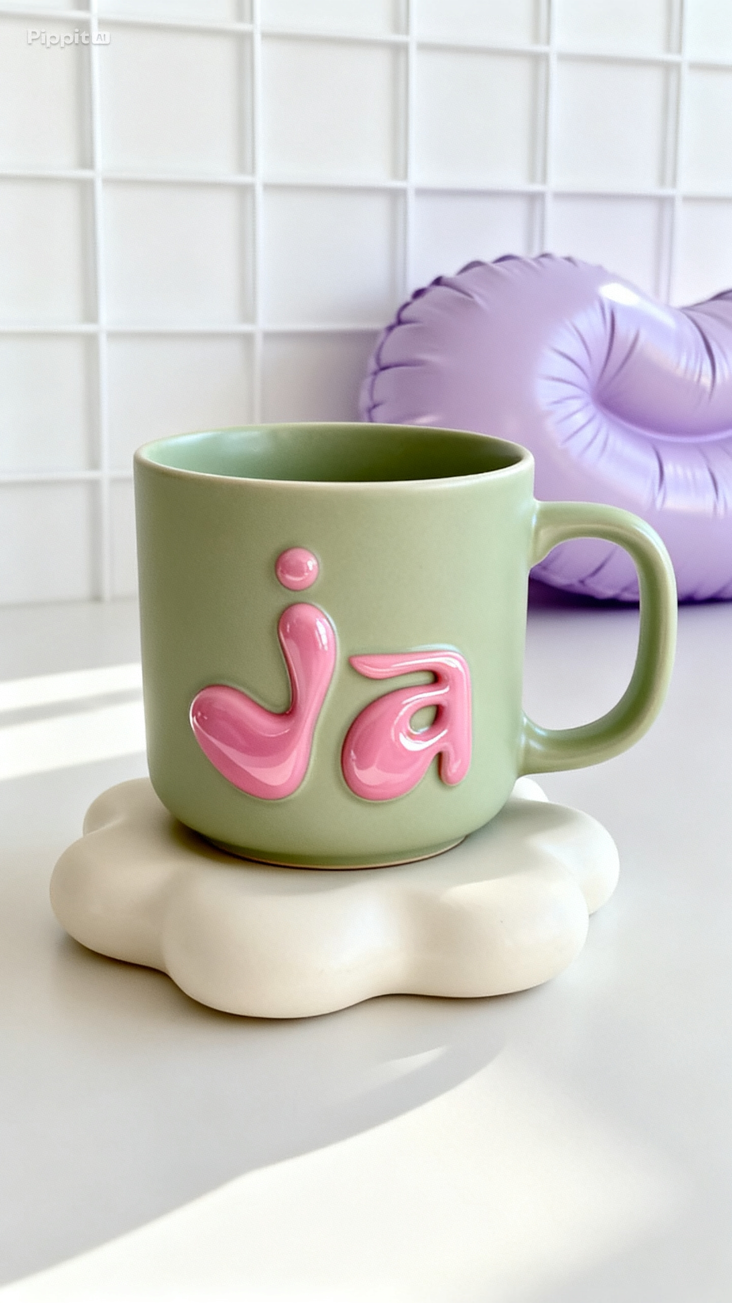 Ja logo on green ceramic mug