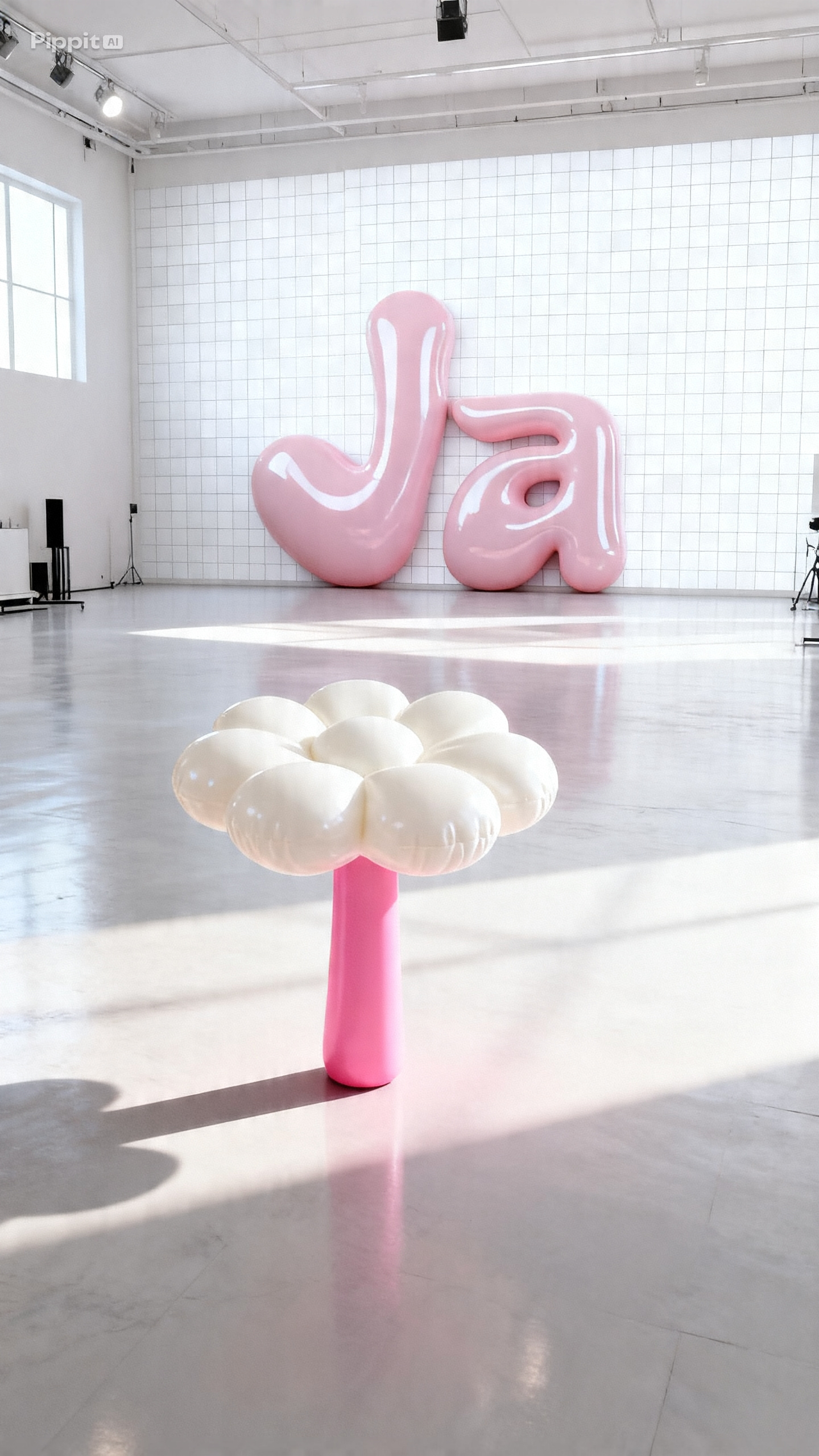 Ja logo on wall sign with flower