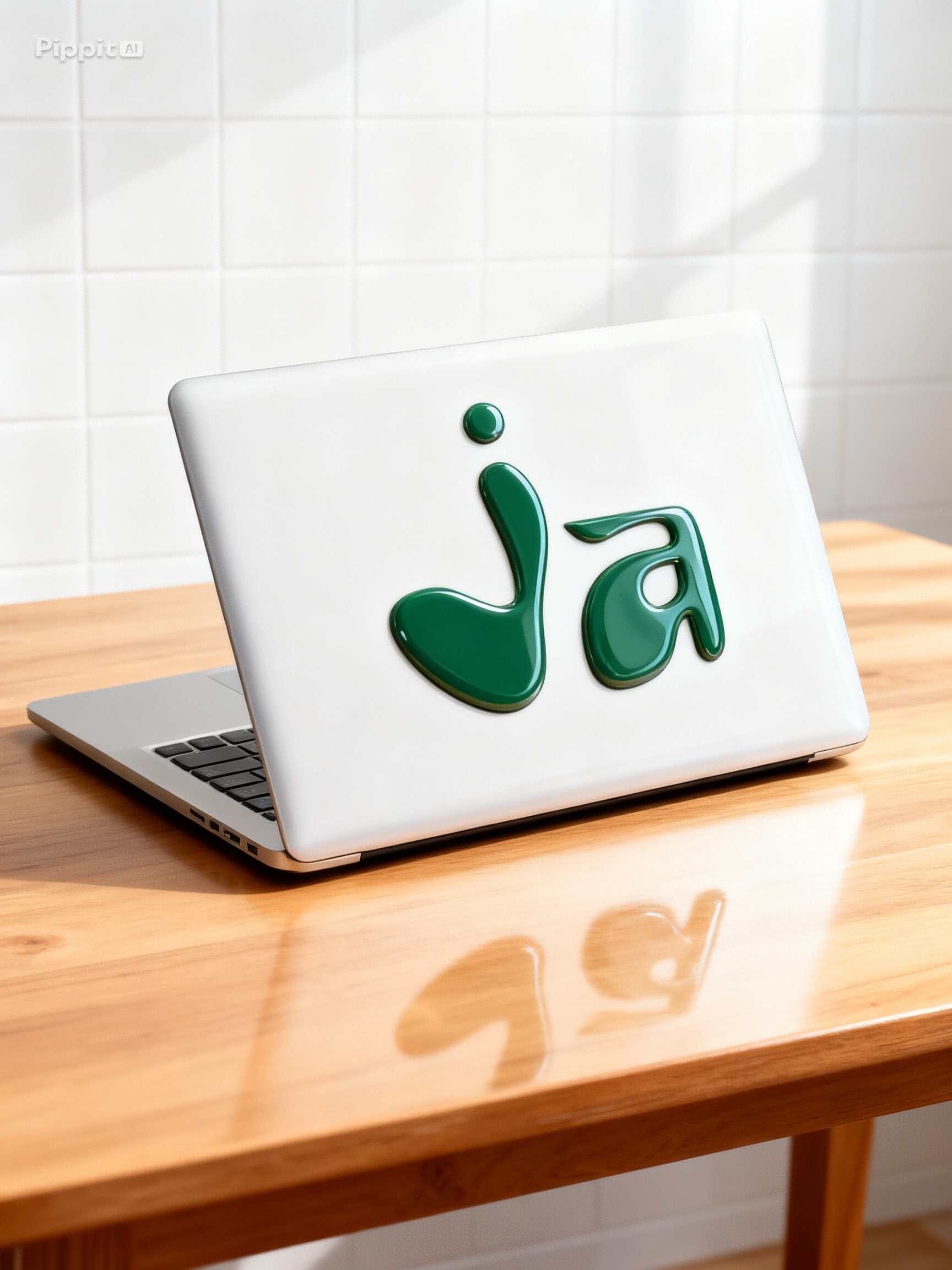 Ja logo sticker on laptop